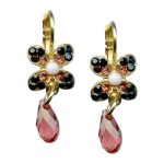 Mariana Earrings Adorable Jet, Padparadscha, & White Opal Austrian Crystals Pomegranate Silk Road Coll. - Image 3