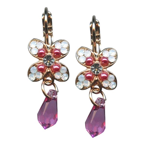 Mariana Earrings Charming Mulberry Pink, Rose, White Opal, & Clear Austrian Crystals Cherry Blossom Silk Road Coll.