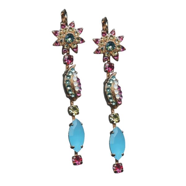 Mariana Earrings Floral Dangling Lt Rose, Jonquil, Blue Opal, Peridot, Aquamarine, & White Opal Austrian Crystals Margarita Cocktail Hour Coll.