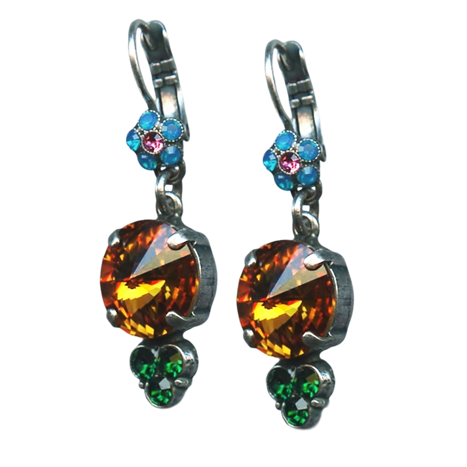 E-1246-1086-SP6(1) Mariana Earrings Sophisticated Topaz, Emerald, Caribbean Blue Opal, & Rose Austrian Crystals Selene Odyssey Coll. - Image 1