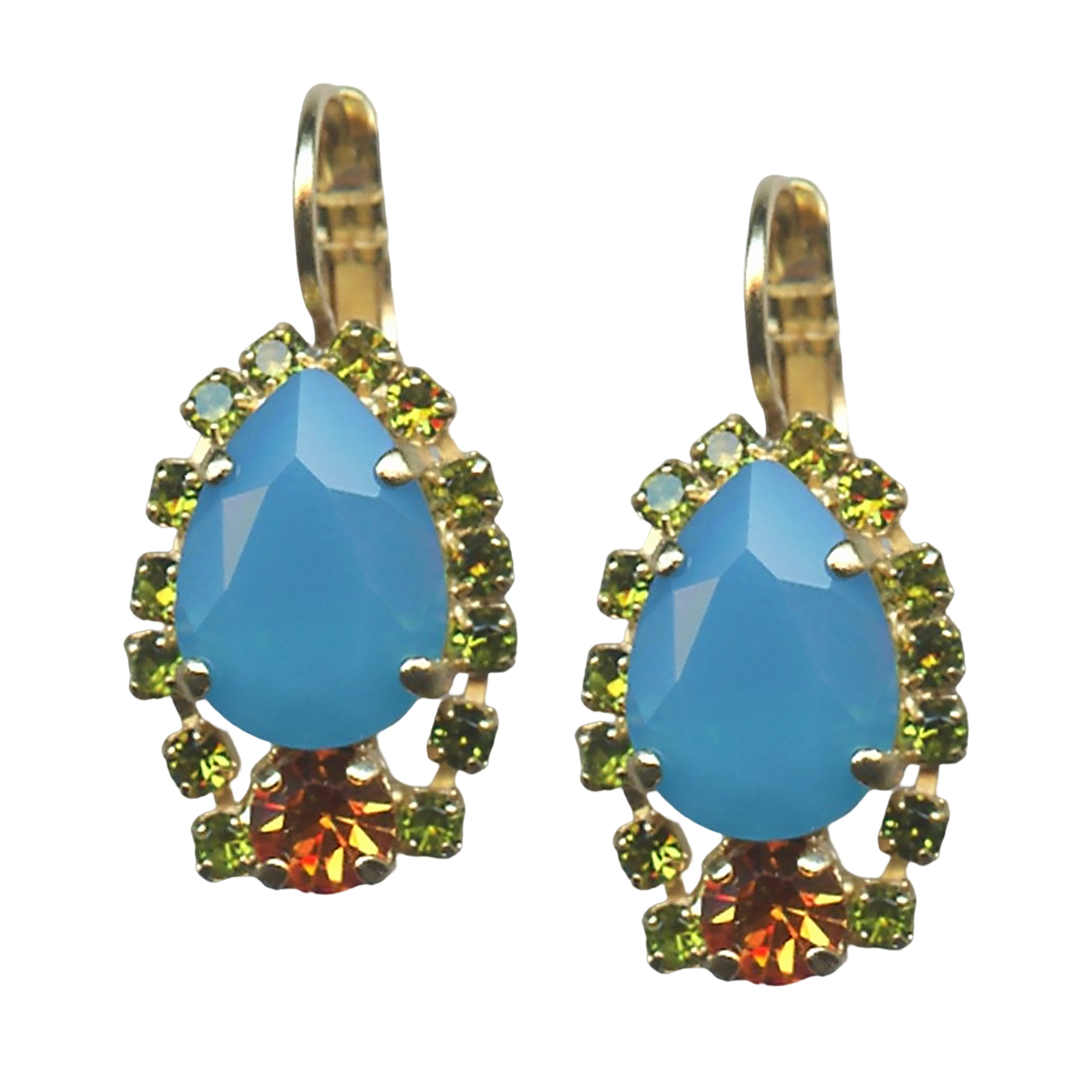 E-1259-1-1058-YG6(1) Mariana Earrings Charming Blue Opal, Topaz, & Olivine Austrian Crystals Kokomo Songbook Coll. - Image 1