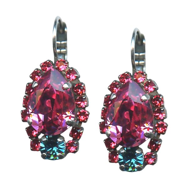 Mariana Earrings Glamorous Indian Pink & Blue Zircon Austrian Crystals Sorbet Sweet Summer Coll.