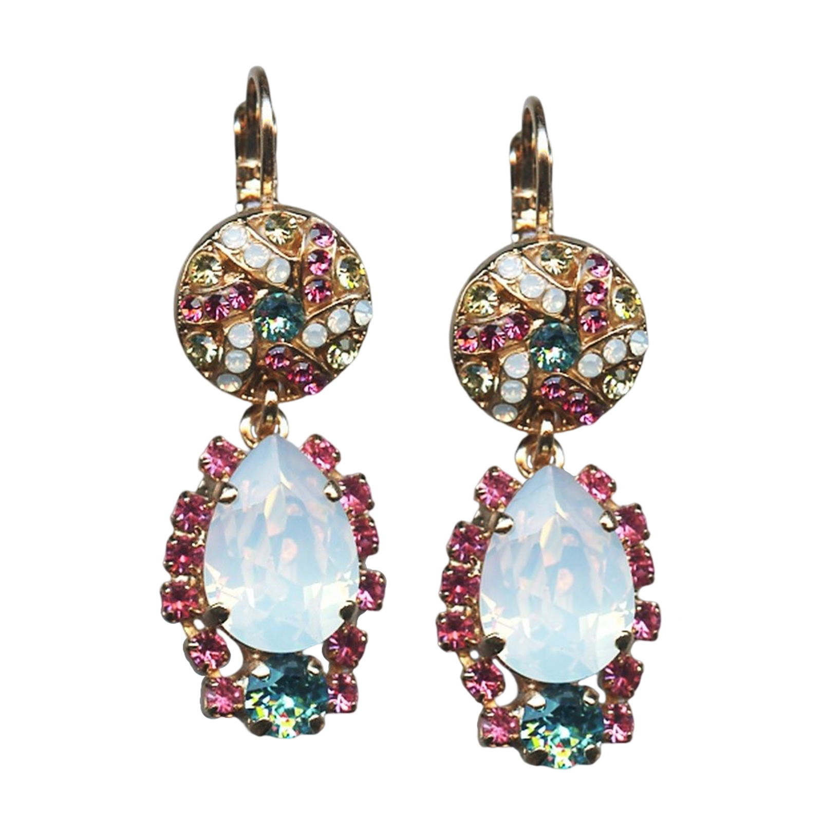 E-1259-1064-RG6(1) Mariana Earrings Exquisite White Opal, Lt Rose, Aquamarine, & Jonquil Austrian Crystals Margarita Cocktail Hour Coll. - Image 1