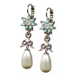 Mariana Earrings Floral Dangling Turq, Pearl, Violet, & Clear Austrian Crystals St Lucia Caribbean Life Coll.