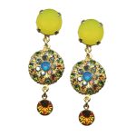 Earrings By Mariana Songbook Coll. Yellow Opal and Caribbean Blue Swarovski Crystals