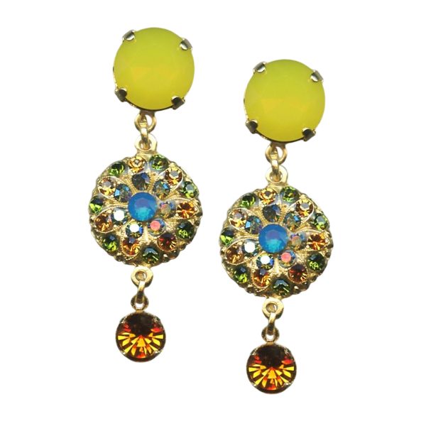 Earrings By Mariana Songbook Coll. Yellow Opal and Caribbean Blue Swarovski Crystals