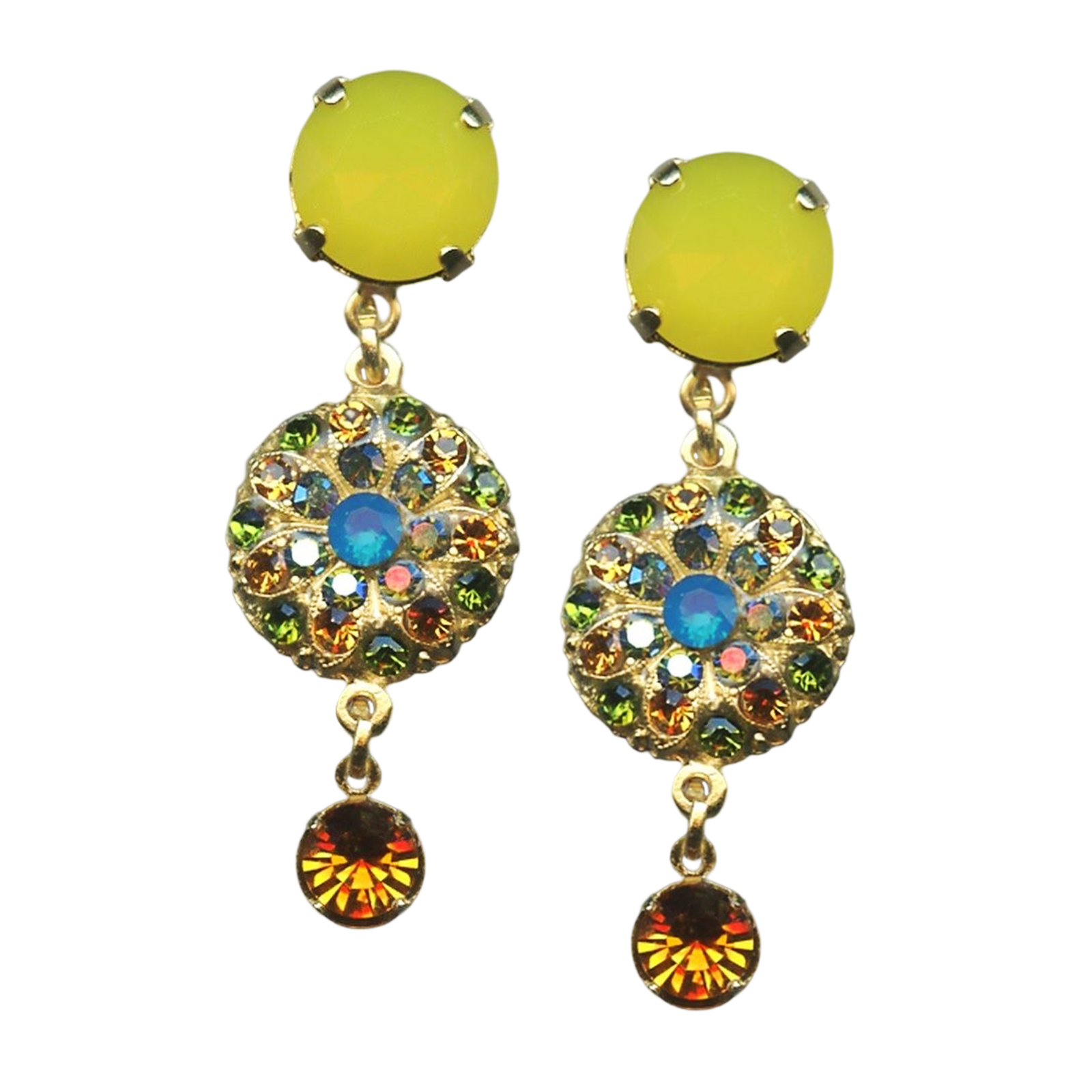E-1279-1058-YG2(1) Earrings By Mariana Songbook Coll. Yellow Opal and Caribbean Blue Swarovski Crystals - Image 1