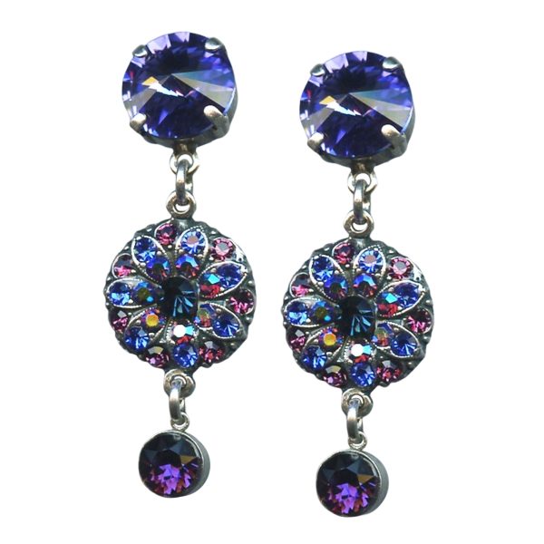 Mariana Earrings Sophisticated Deep Purple, Magenta Pink, & Navy Blue Austrian Crystals Happy Hour Paradise Coll.