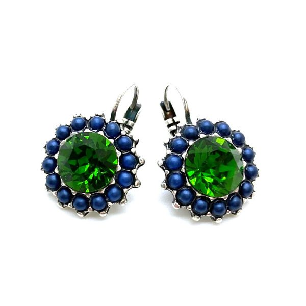 Earrings By Mariana Woman Glamorous Emerald and Iridescent Dark Blue Swarovski Crystals