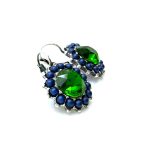 Earrings By Mariana Woman Glamorous Emerald and Iridescent Dark Blue Swarovski Crystals - Image 3