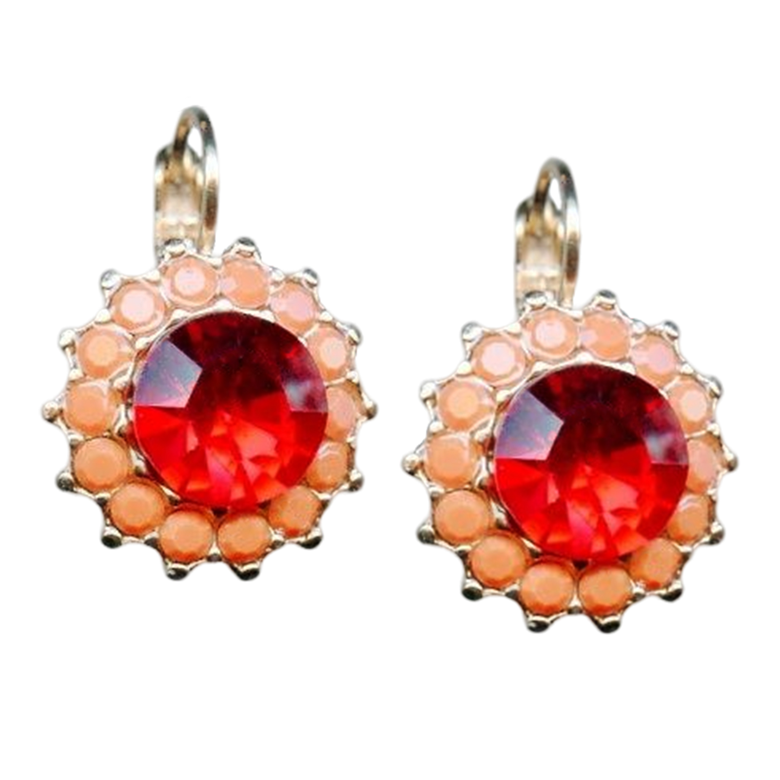 E-1317-1005-YG6(1) Earrings By Mariana Woman Stunning Indian Pink and Orange Swarovski Crystals - Image 1