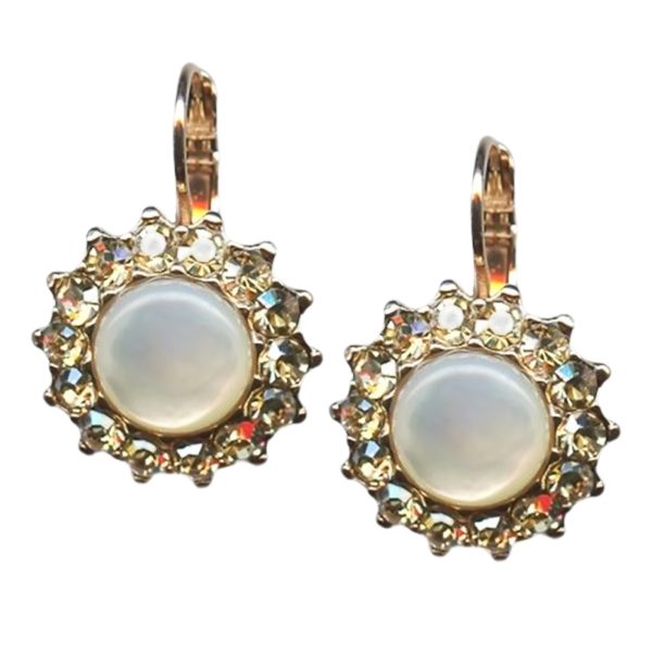 Mariana Earrings Timeless White Opal & Lt Peach Austrian Crystals Summer Palace Silk Road Coll.