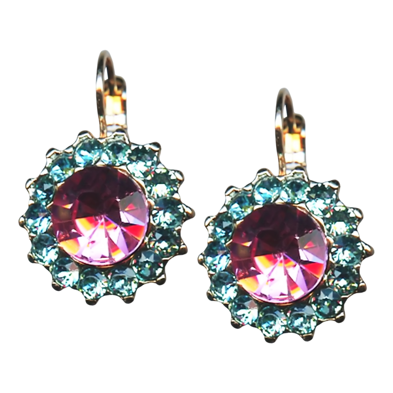 E-1317-1064-RG6(1) Earrings By Mariana Woman Lovely Light Rose and Aquamarine Swarovski Crystals - Image 1