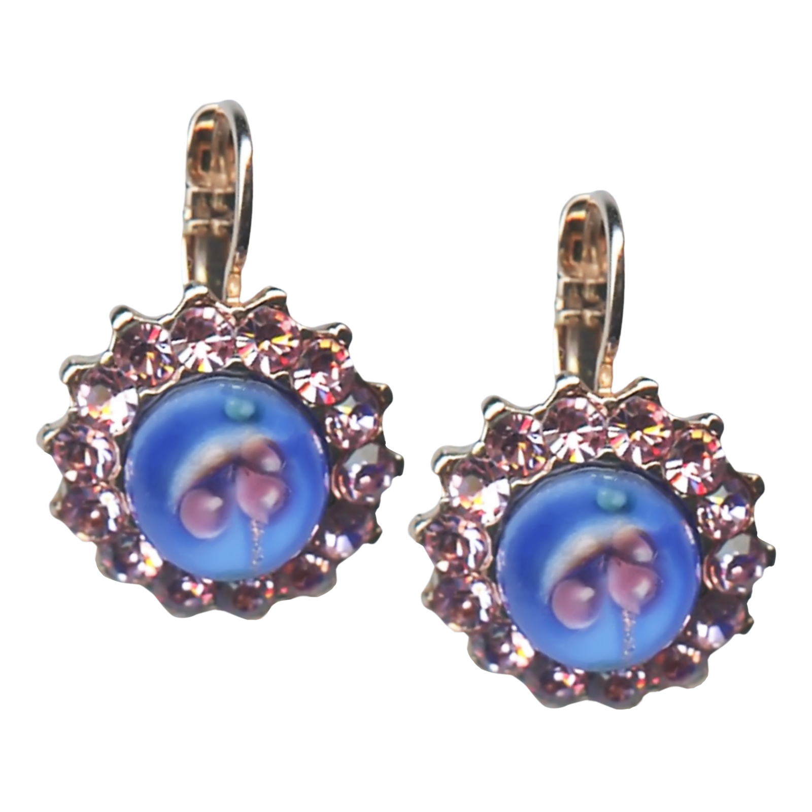 E-1317-1068-RG6(1) Mariana Earrings Floral Blue Opal & Lt Rose Austrian Crystals Kiss From A Rose Songbook Coll. - Image 1