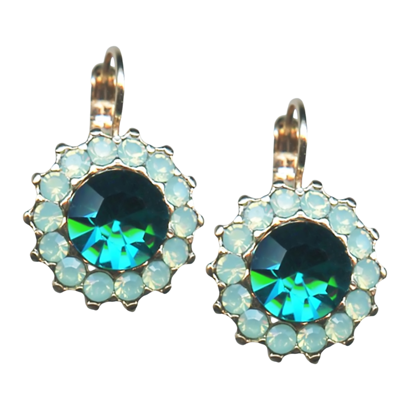 E-1317-1076-RG6(1) Mariana Earrings Lustrous Blue Zircon & Pacific Opal Austrian Crystals Congo Africa Coll. - Image 1