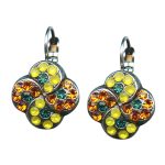 Mariana Earrings Clover Shaped Yellow Opal, Sun, & Blue Zircon Austrian Crystals Masai Africa Coll.