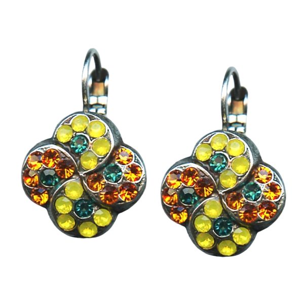 Mariana Earrings Clover Shaped Yellow Opal, Sun, & Blue Zircon Austrian Crystals Masai Africa Coll.