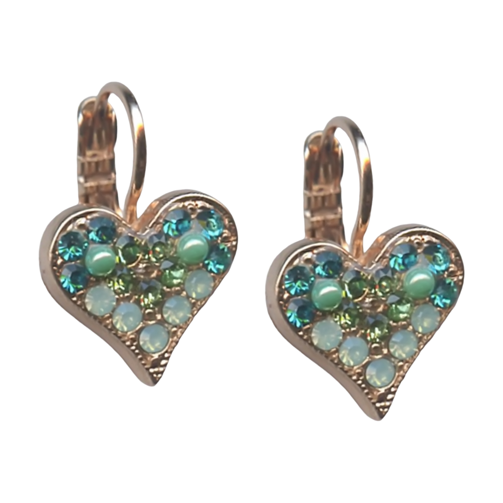 E-1322-1076-RG6(1) Earrings By Mariana Africa Coll. Heart Shape Peridot and Blue Zircon Swarovski Crystals - Image 1