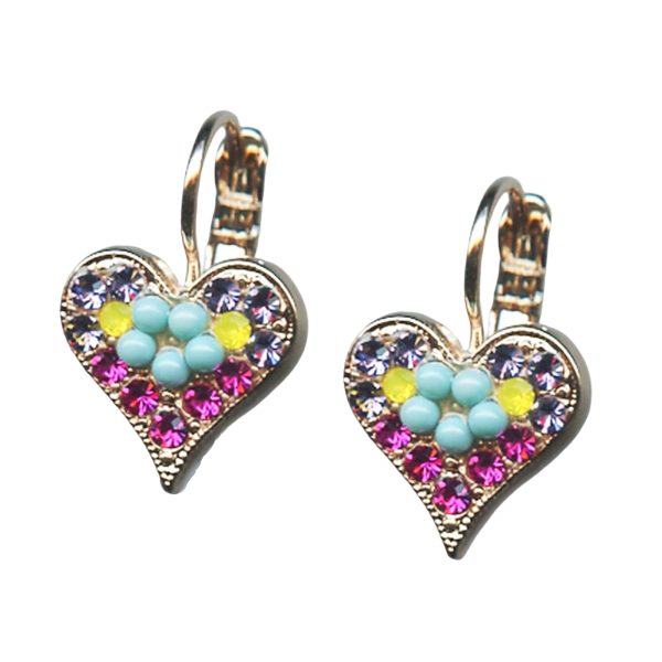 Mariana Earrings Heart Shaped Tanzanite, Fuchsia, Turq, & Yellow Opal Austrian Crystals Cuba Caribbean Life Coll.