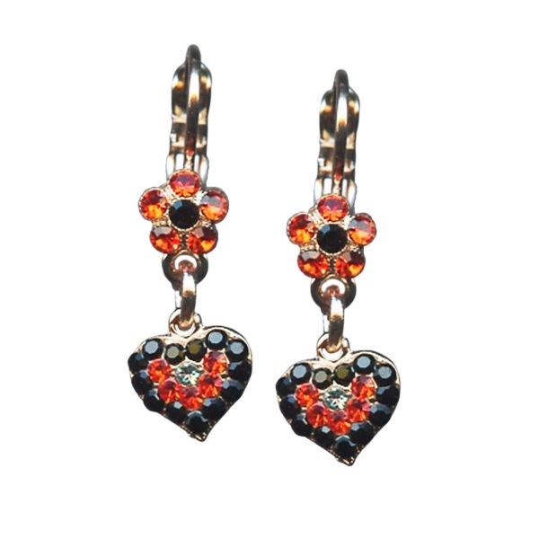 Earrings By Mariana Caribbean Life Coll. Floral Heart Jet and Aquamarine Swarovski Crystals