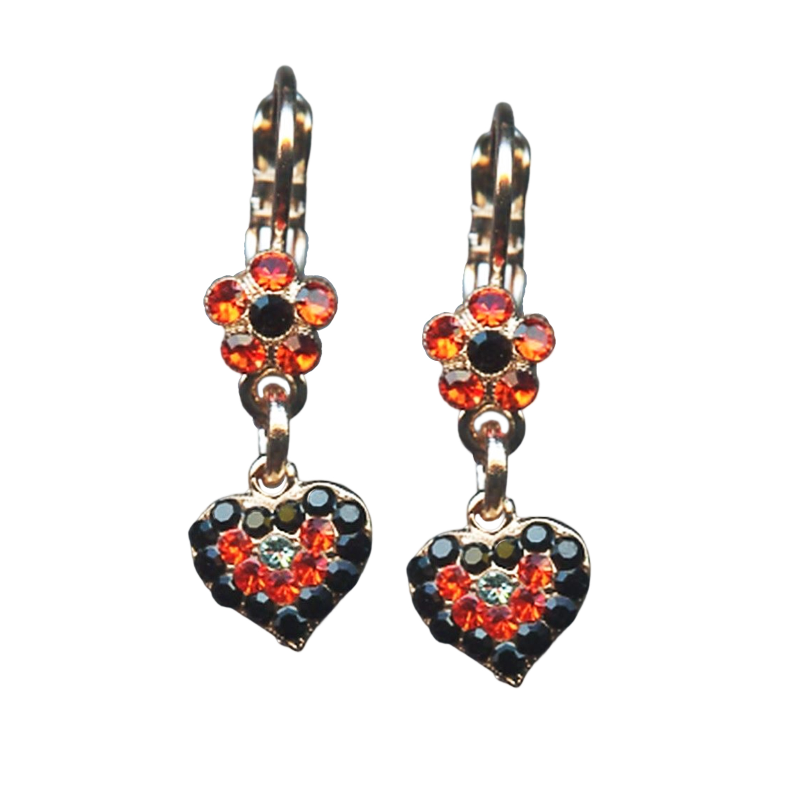 E-1322-4-1104-RG6(1) Earrings By Mariana Caribbean Life Coll. Floral Heart Jet and Aquamarine Swarovski Crystals - Image 1