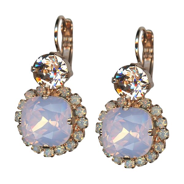 Mariana Earrings Exude Elegance Rosewater Opal, Sand Opal, & Champagne Austrian Crystals Snowflake Winter Wonderland Coll.