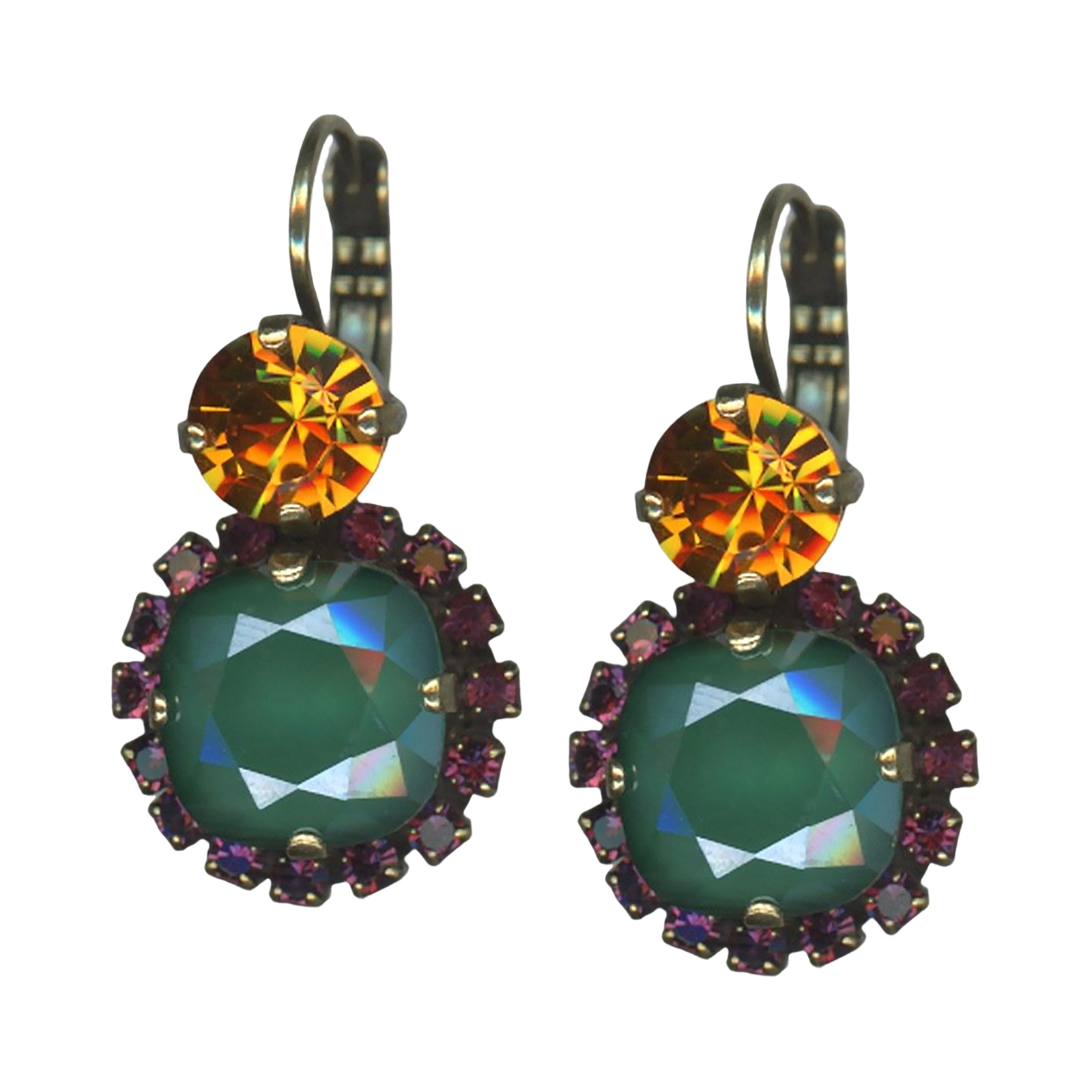 E-1326-10-1116-AYG6(1) Mariana Earrings Beautiful Palace Green Opal, Amethyst, & Topaz Austrian Crystals Holiday Lights Coll. - Image 1