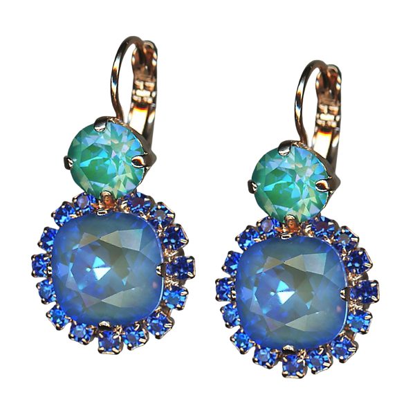 Mariana Earrings Glamorous Laguna Delite, Ocean Delite, & Sapphire Austrian Crystals Serenity Joy Of Life Coll.