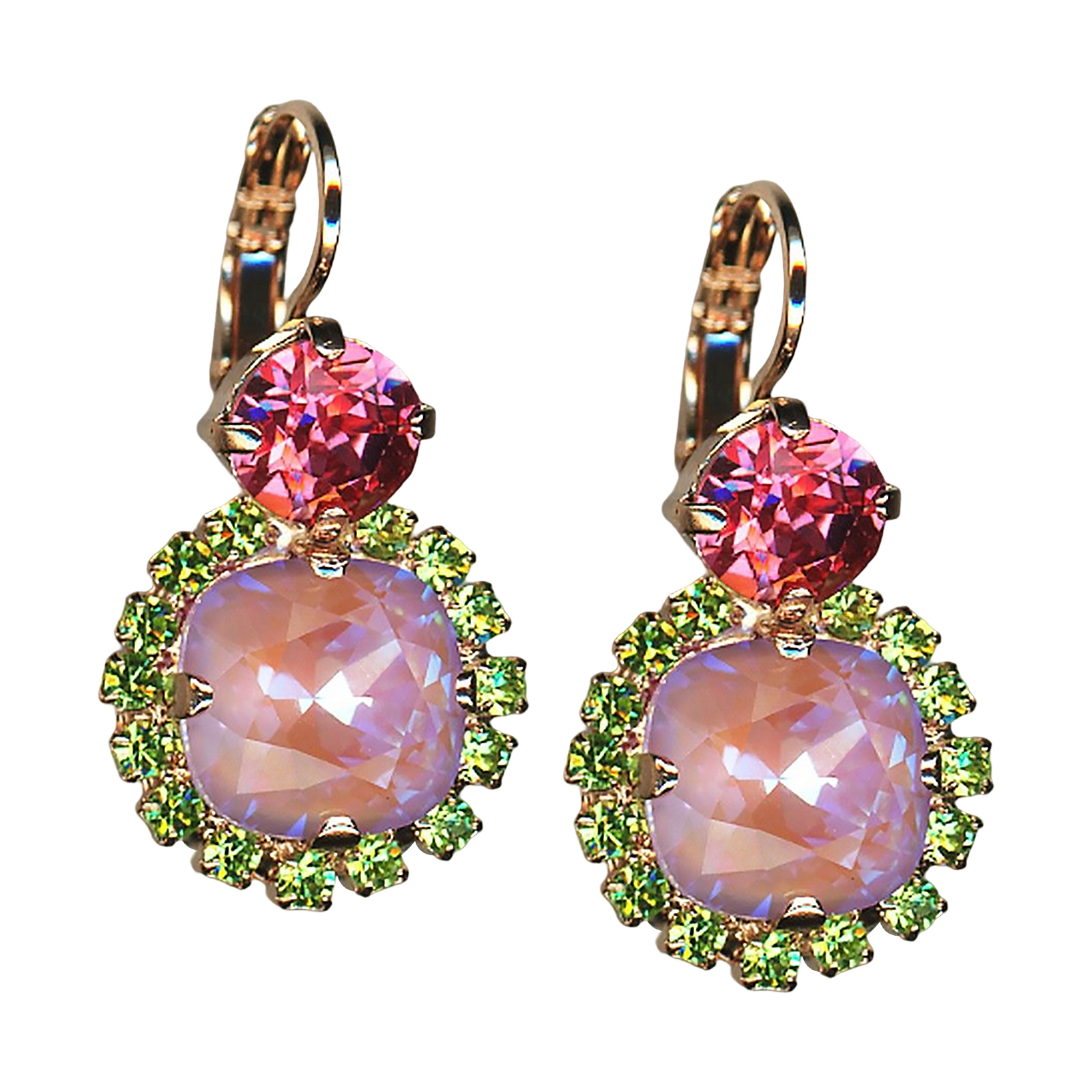 E-1326-10-1143-RG6(1) Mariana Earrings Lovely Sun Kissed Lavender, Peridot, & Rose Austrian Crystals Romancing In Rio Summer 2022 Coll. - Image 1