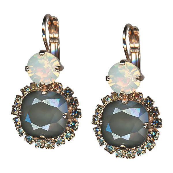 Mariana Earrings Alluring Dk Grey, White Opal, & Black Diamond Austrian Crystals French Silk The Sweet Life Coll.