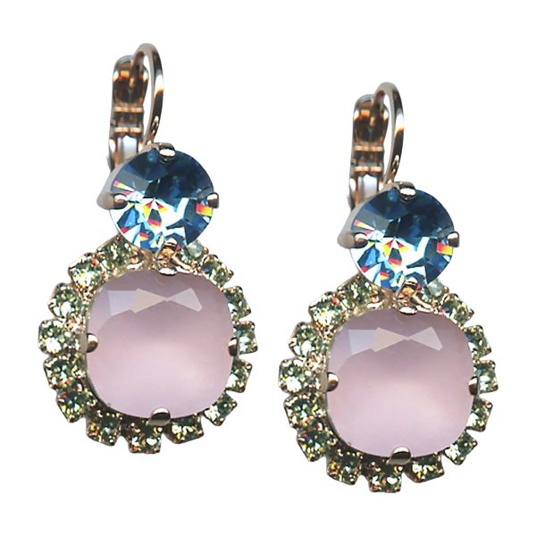 Mariana Earrings Stunning Rose Opal, Aquamarine, & Chrysolite Austrian Crystals Spring Flowers Nature Coll.
