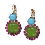 Mariana Earrings Sassy Palace Green Opal, Turq, & Fuchsia Austrian Crystals Cuba Caribbean Life Coll.