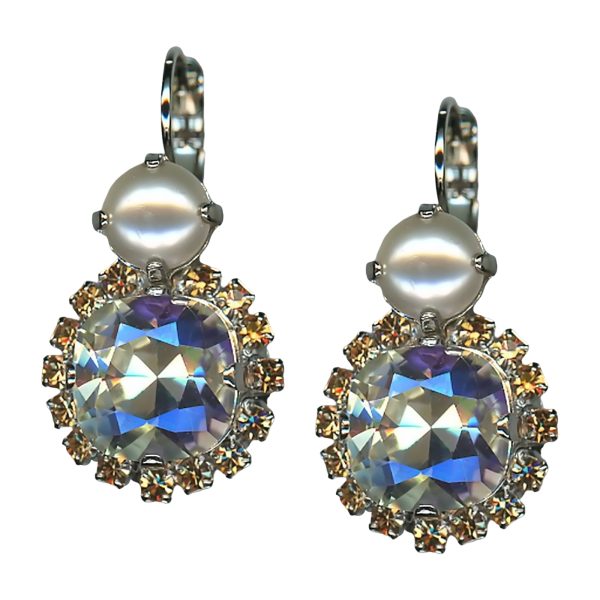 Mariana Earrings Shimmering Moonlight, Golden Shadow, & Cream Pearl Austrian Crystals Nirvana Coll.