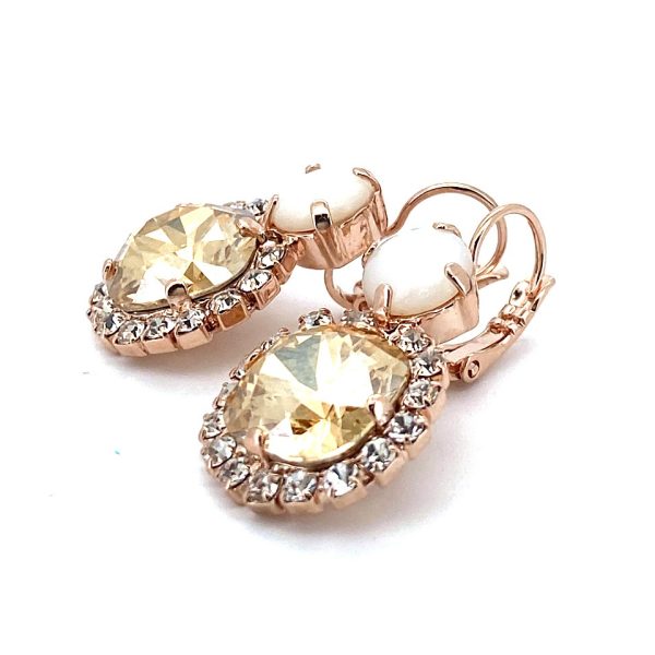 Mariana Earrings Beautiful White Shell Mineral, Golden Shadow, & Clear Austrian Crystals Aurora Odyssey Coll.
