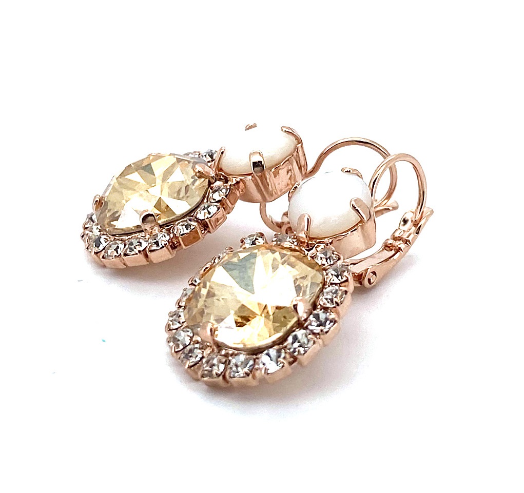 E-1326-10-M1093-RG6 (3) Mariana Earrings Beautiful White Shell Mineral, Golden Shadow, & Clear Austrian Crystals Aurora Odyssey Coll. - Image 1