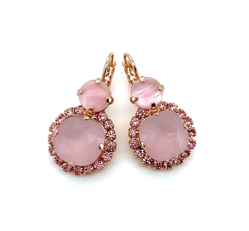 E-1326-10-M1129-RG6 (1) Earrings By Mariana Love Joy Of Life Coll. Precious Rose Quartz Mineral, Rose Opal, & Lt Rose Austrian Crystals - Image 1