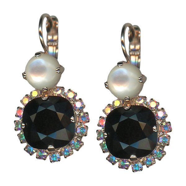 Mariana Earrings Fab White Shell Mineral, Jet Black, & AB Austrian Crystals Eclipse Mystique Winter 2019 Coll.