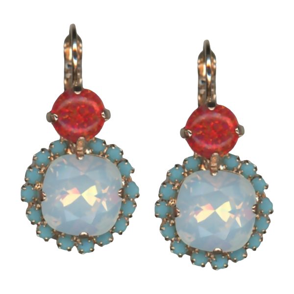 Mariana Earrings Timeless Red Synthetic Opal Mineral, White Opal, & Turq Austrian Crystals Happiness Joy Of Life Coll.