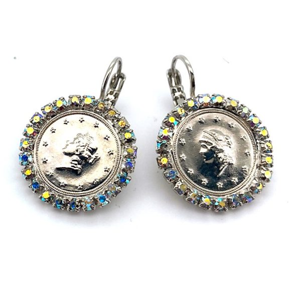 Earrings By Mariana Coin Encrusted Clear AB Swarovski Crystals
