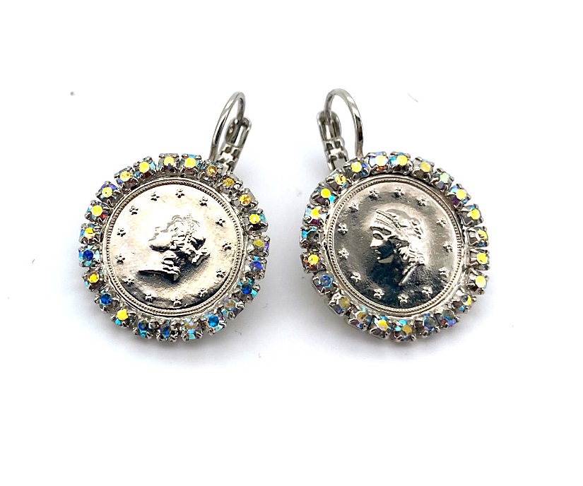 E-1330-2-001-RO6 (3) Earrings By Mariana Coin Encrusted Clear AB Swarovski Crystals - Image 1