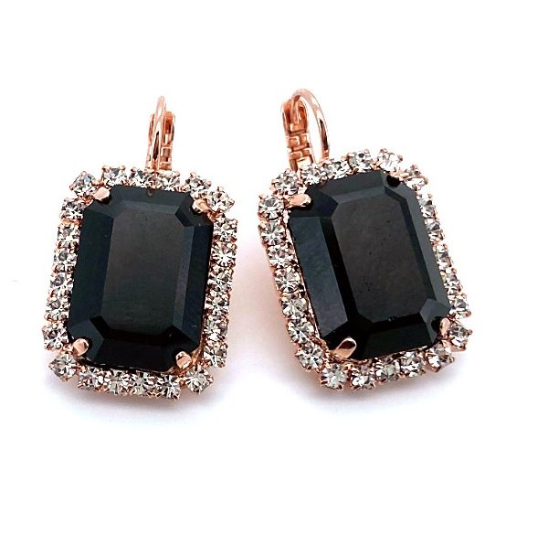 Earrings By Mariana Woman Dazzling Jet Black and Clear Swarovski Crystals