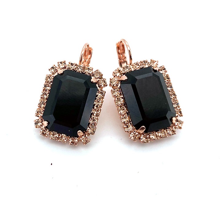 E-1411-362280-RG6 (1) Earrings By Mariana Woman Luxurious Jet Black and Peach Swarovski Crystals - Image 1
