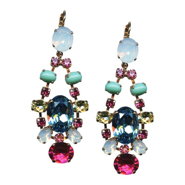 Mariana Earrings Glamorous Rose, White Opal, Sapphire, Jonquil, & Turq Austrian Crystals Margarita Cocktail Hour Coll.