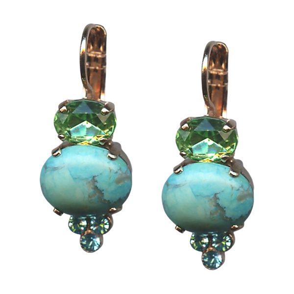Mariana Earrings Elegant Howlite Chinese Turq Mineral & Peridot Austrian Crystals Caprioska Cocktail Hour Coll.