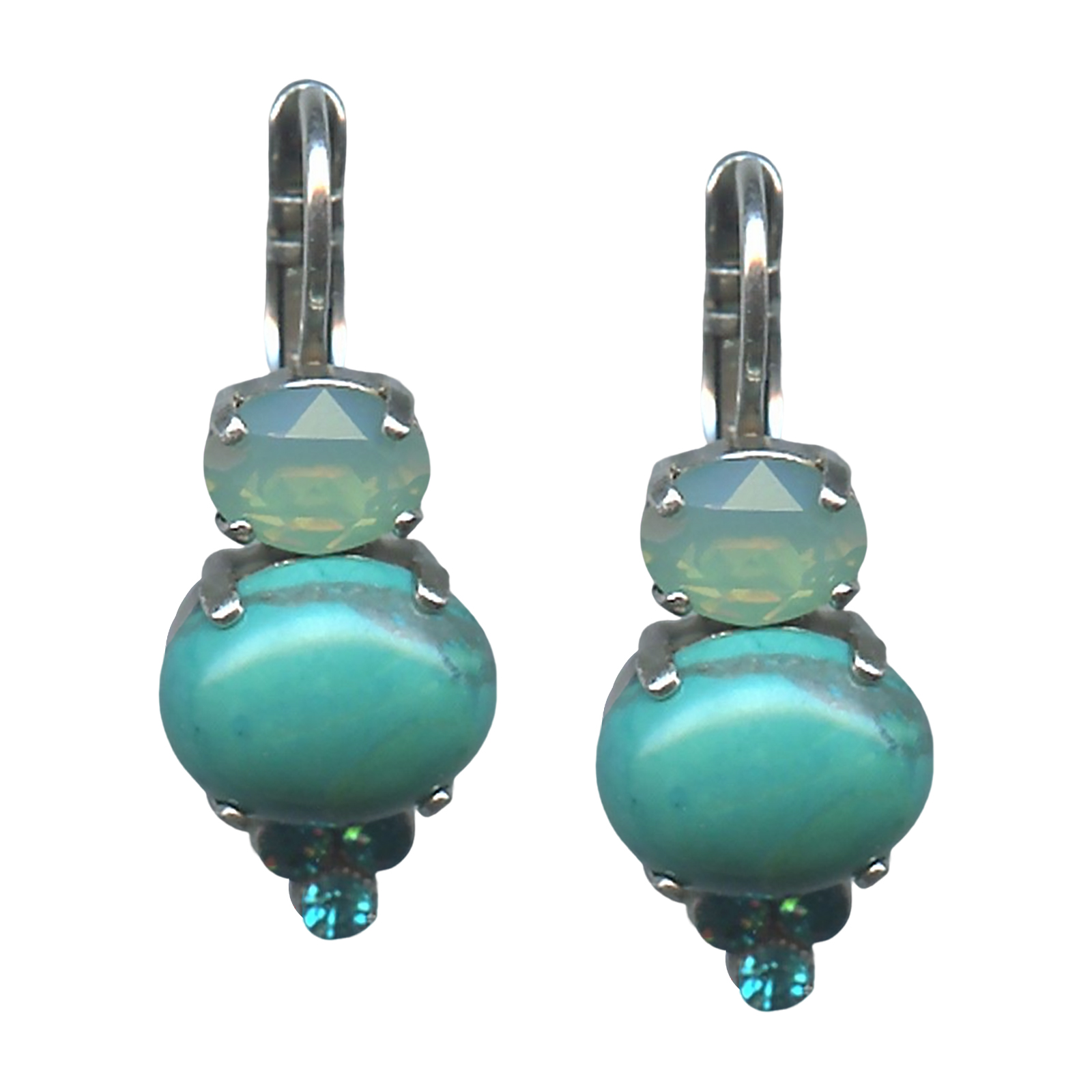 E-1413-3-M907-SP6(1) Mariana Earrings Chic Howlite Chinese Turq Mineral, Chrysolite Opal, & Teal Austrian Crystals My Treasures Coll. - Image 1