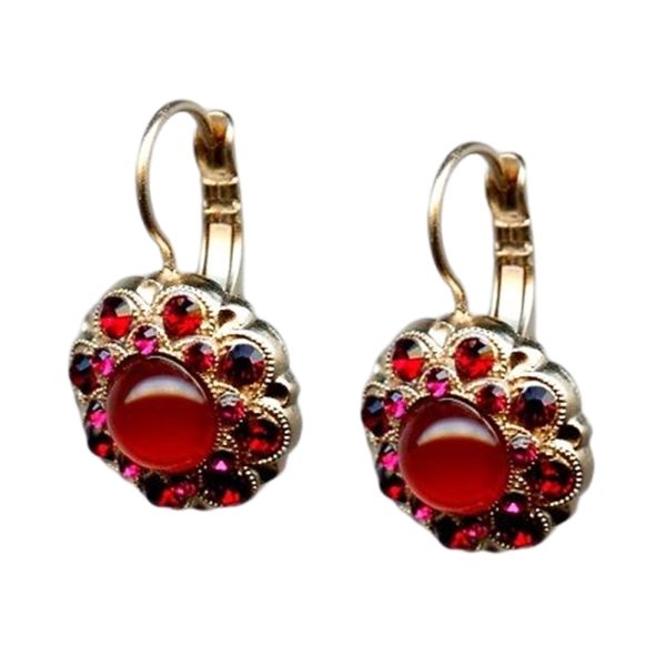 Mariana Earrings Floral Garnet Mineral, Siam & Fuchsia Austrian Crystals My Treasures Coll.