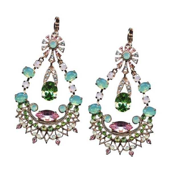 Mariana Earrings Chandelier Greens, Pinks, Clear, & White Opal Austrian Crystals Eternity Nirvana Coll.