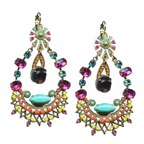 Mariana Earrings Fab Turq Mineral, Fuchsia, Blue Zircon, Sun, Smoked Topaz, & Opals Austrian Crystals Masai Africa Coll.