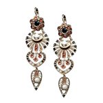 Mariana Earrings Fab Dangling Jet, White Opal, Padparadscha, & Chalk White Austrian Crystals Pomegranate Silk Road Coll.