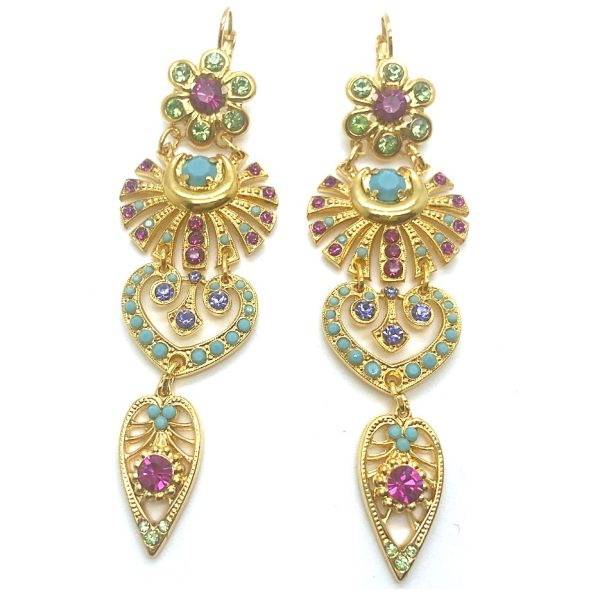 Mariana Earrings Dangling Fuchsia, Peridot, Topaz, Jonquil, Tanzanite & Cyclamen Austrian Crystals Cuba Caribbean Life Coll.